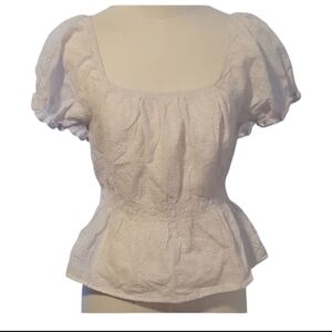 New Candies Crisp White Eyelet Puffy Sleeve Cropped Blouse Size Medium